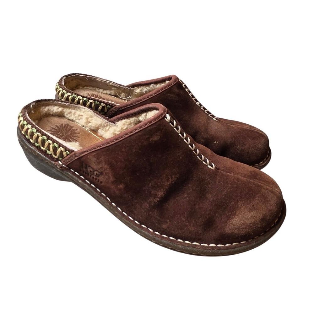 UGG Australia Nightengale Suede‎ Sheepskin Clogs Mules Brown 5177 Womens 9